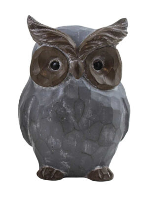 Grey Distressed Carved Owl